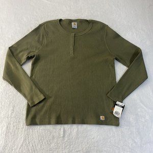 Carhartt For Women NEW Henley XXL Olive Green Ribbed LS Work Casual thermal NWT